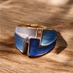 24K Gold Plated Blue Ring Size 8 to larger Adjustable